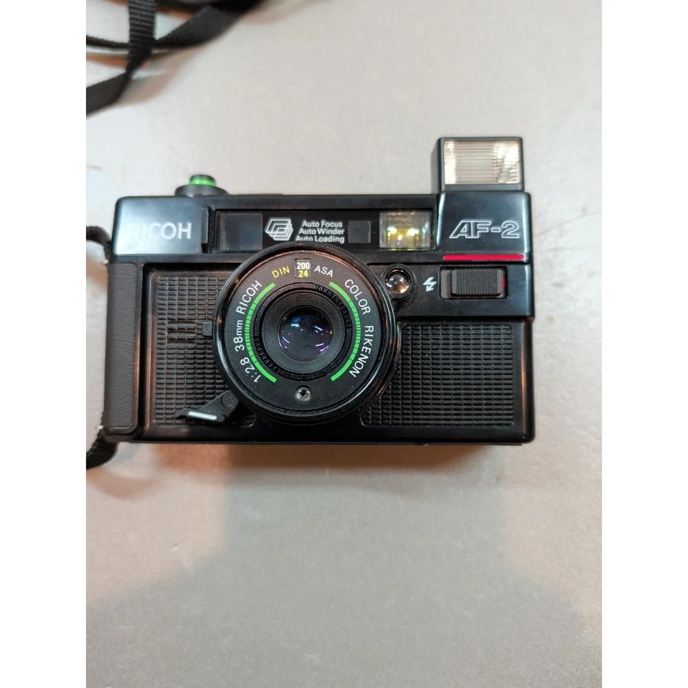 Ricoh AF-2 35mm Film Camera 38mm f2.8 Rikenon Lens Auto Focus Vtg Japan Black